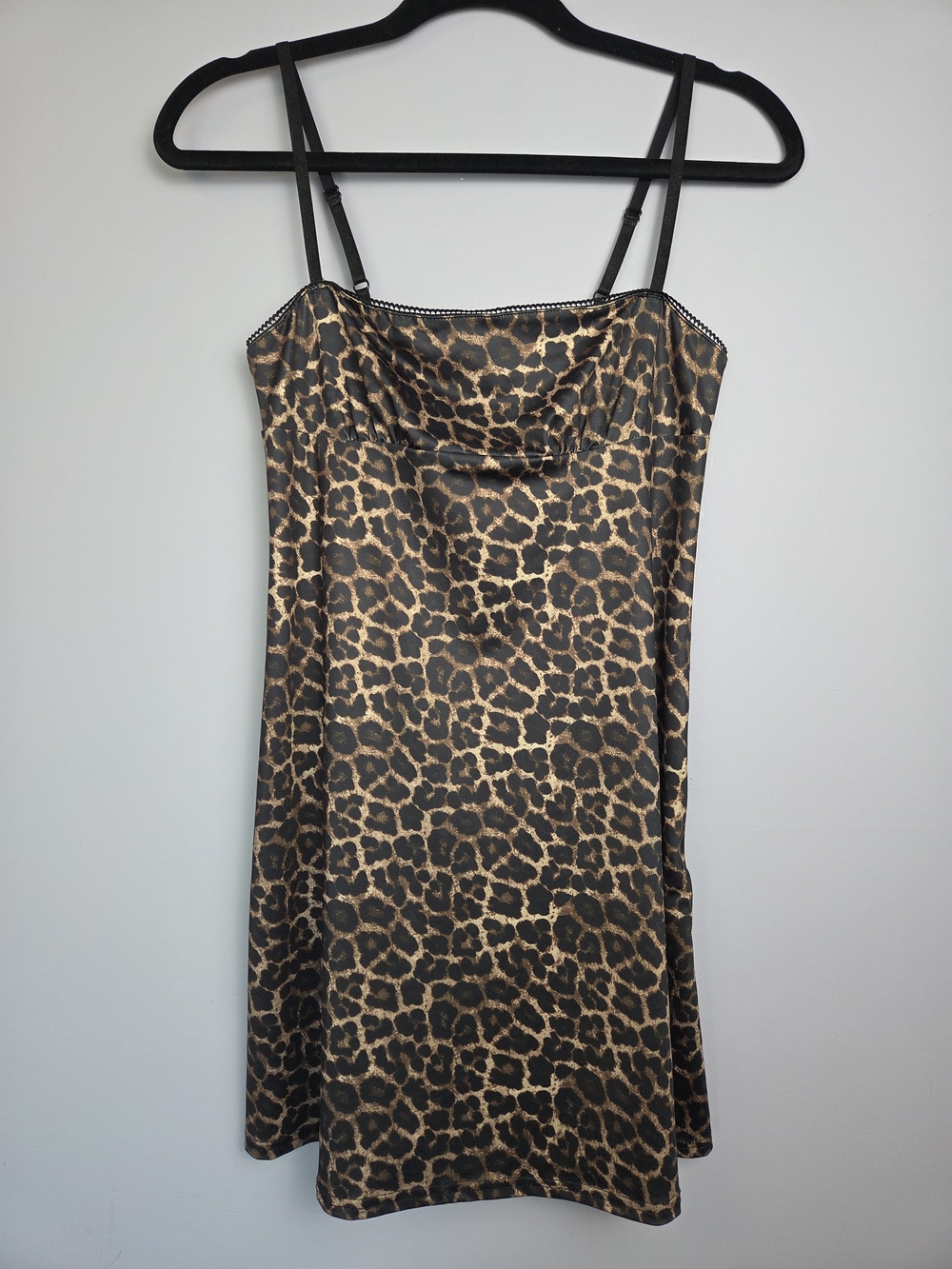 Y2K Leopard Print Satin Slip Dress Sm Cami Style Babydoll Coquette Grunge Chic